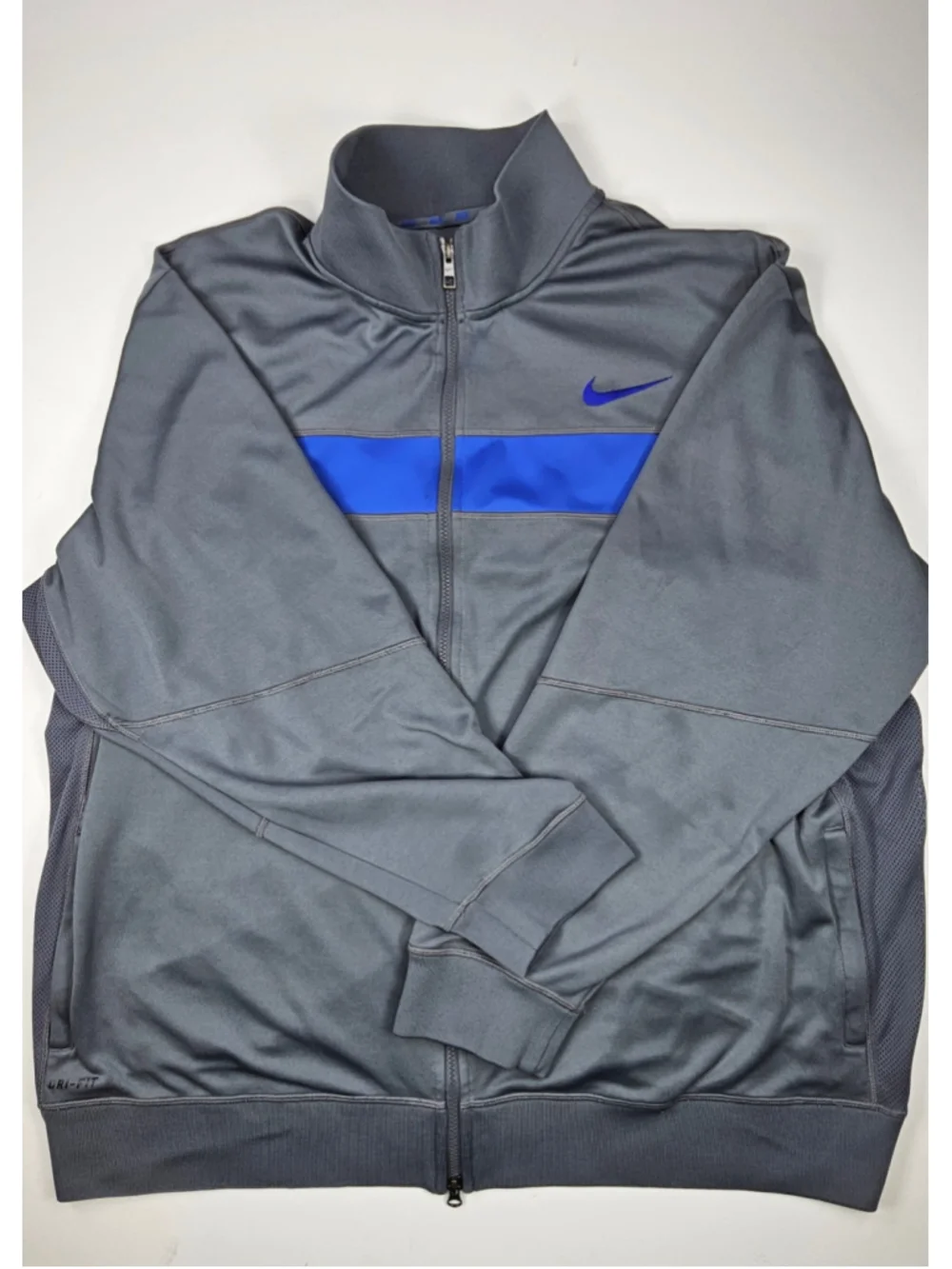 Nike Dri-FIT Track Jacket Men’s 3XL Gray Blue Full Zip Mesh Panel Swoosh